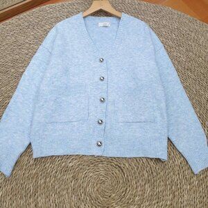 Baby Blue Soft Knit Button Cardigan Silver Buttons